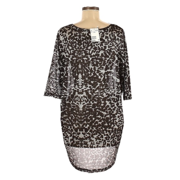 🌺 H&M Black Leopard Print Semi Sheer Oversized Tunic Top Size M NWT - Picture 2 of 8